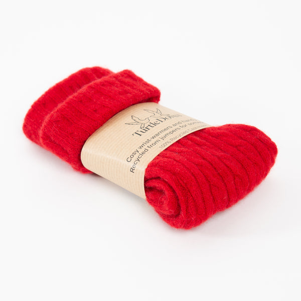 Red Cable Cashmere Fingerless Gloves