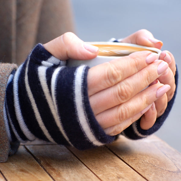 Striped Cashmere Fingerless Gloves
