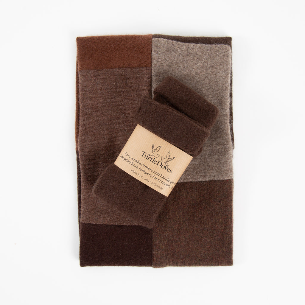Block Brown Neckwarmer and Dark Brown Fingerless Gloves