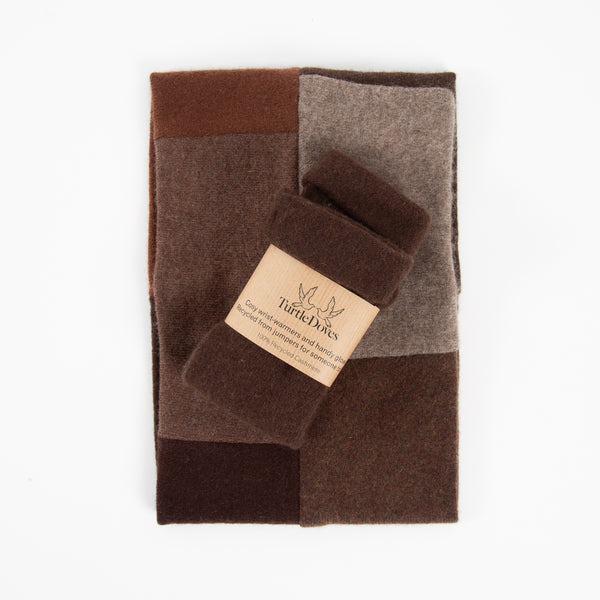 Block Brown Neckwarmer and Dark Brown Fingerless Gloves