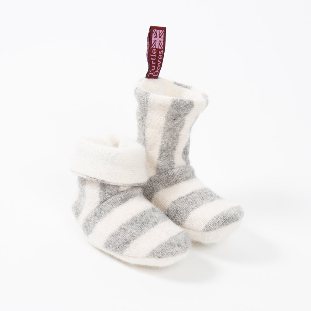 Dove Grey & Cream Stripey Cashmere Baby Booties