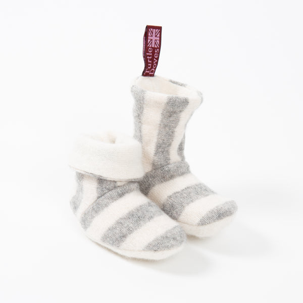 Dove Grey & Cream Stripey Cashmere Baby Booties