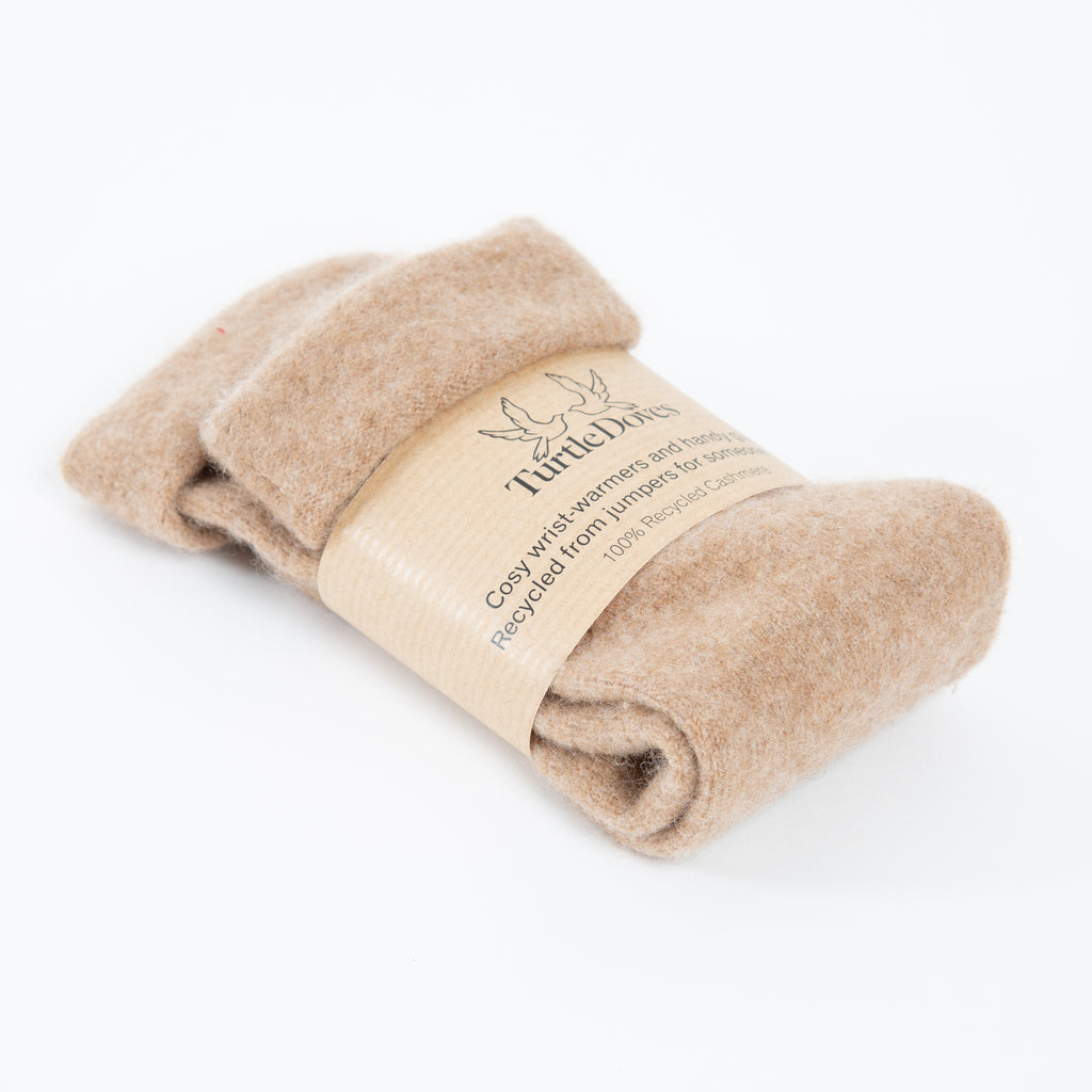 Camel Cashmere Fingerless Gloves
