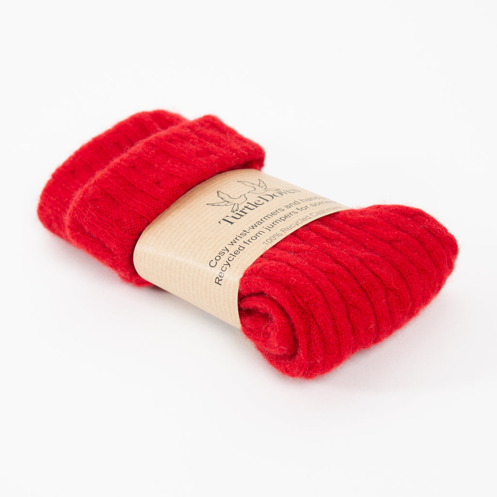 Red Cable Cashmere Fingerless Gloves